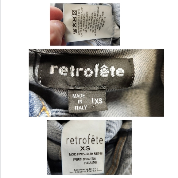 Retrofete Sibi dress Bailey distressed denim mini jean puff sleeves women's xs - Picture 10 of 17